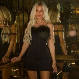 ZARA RHINESTONE FEATHER DRESS MINI BLACK